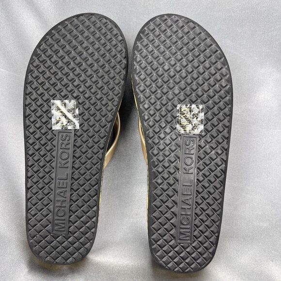 Michael Kors Women's 7 Logo Flip Flops Fashion Sandals Black/Gold RX24D MK Shoes - Picture 11 of 14